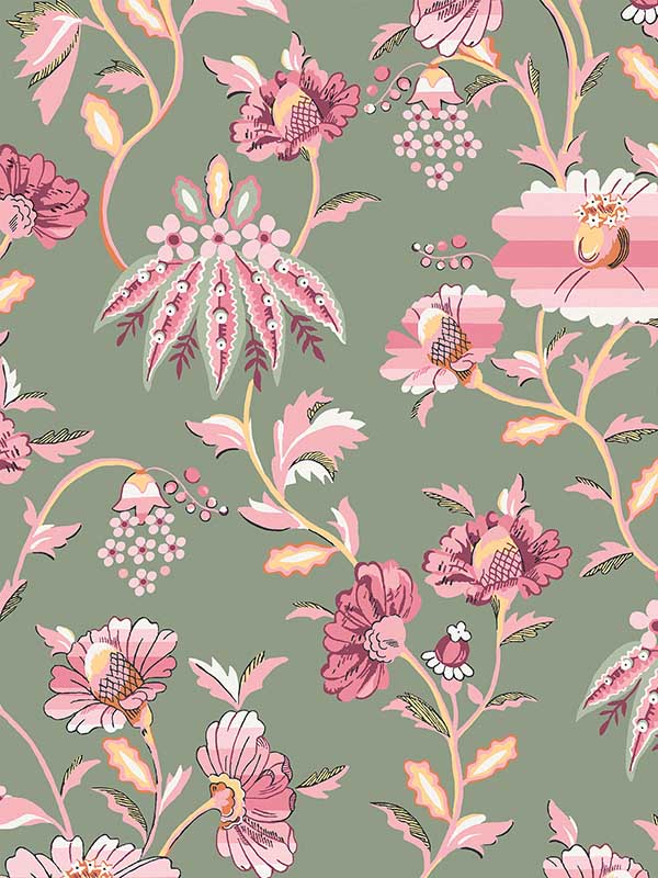 Friendship Garden fabric in sage color - pattern number 125524 - by Graham and Brown in the Cath Kidston Collection collection
