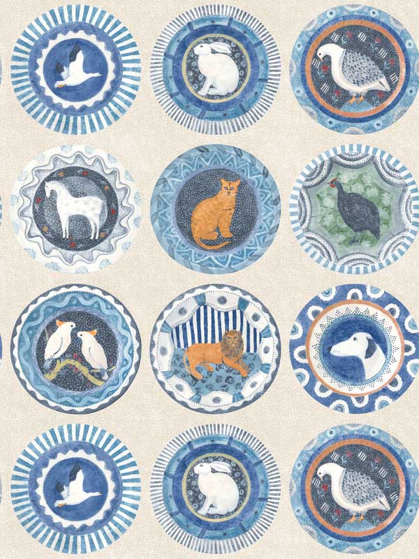 Robinas Dinner Party fabric in blue color - pattern number BW45126.4.0 - by G P & J Baker in the Kit Kemp Wallpapers collection