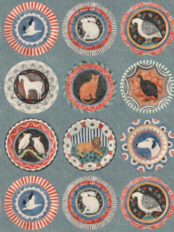 Robinas Dinner Party fabric in teal color - pattern number BW45126.5.0 - by G P & J Baker in the Kit Kemp Wallpapers collection