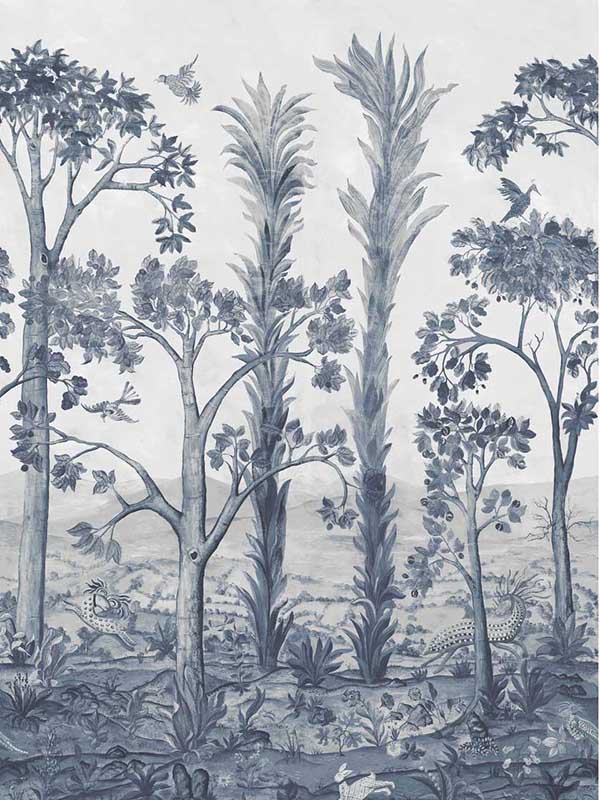 Tall Trees fabric in delft blue color - pattern number BW45141.2.0 - by G P & J Baker in the Kit Kemp Wallpapers collection