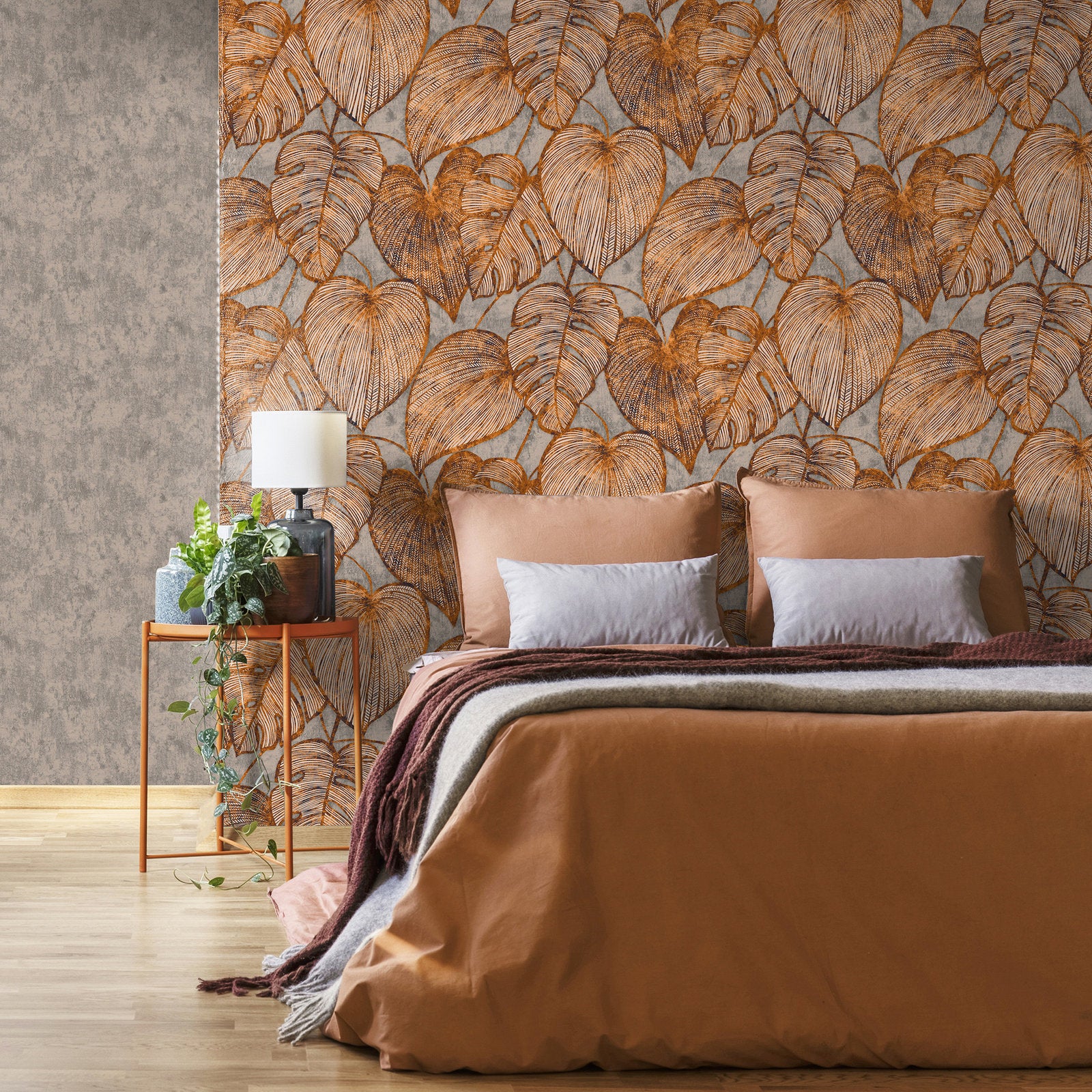 Monstera wallpaper in orange color - pattern number GH26940-23 - by Galerie in the Julie Feels Home collection