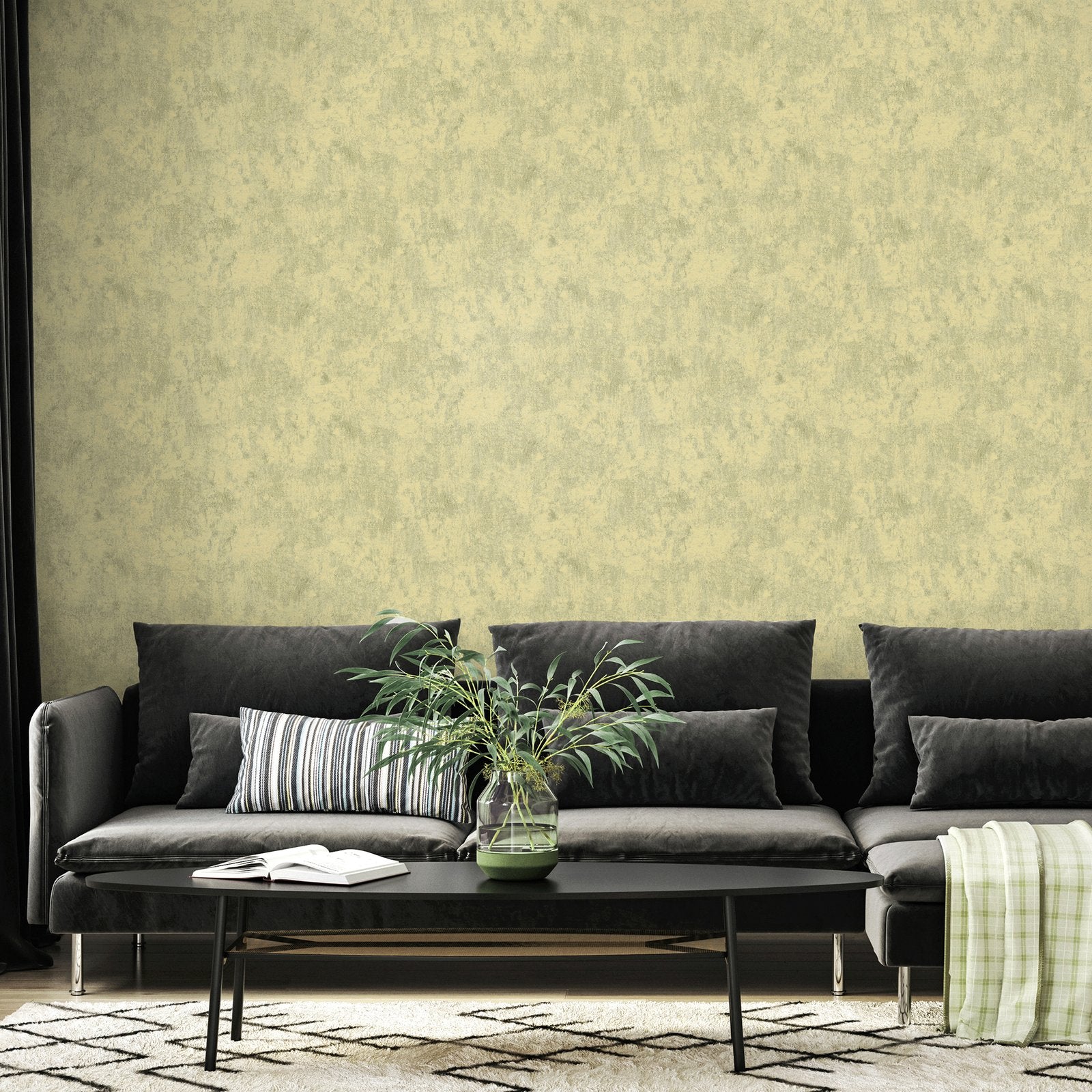 Monstera Plain wallpaper in yellow color - pattern number GH26944-23 - by Galerie in the Julie Feels Home collection