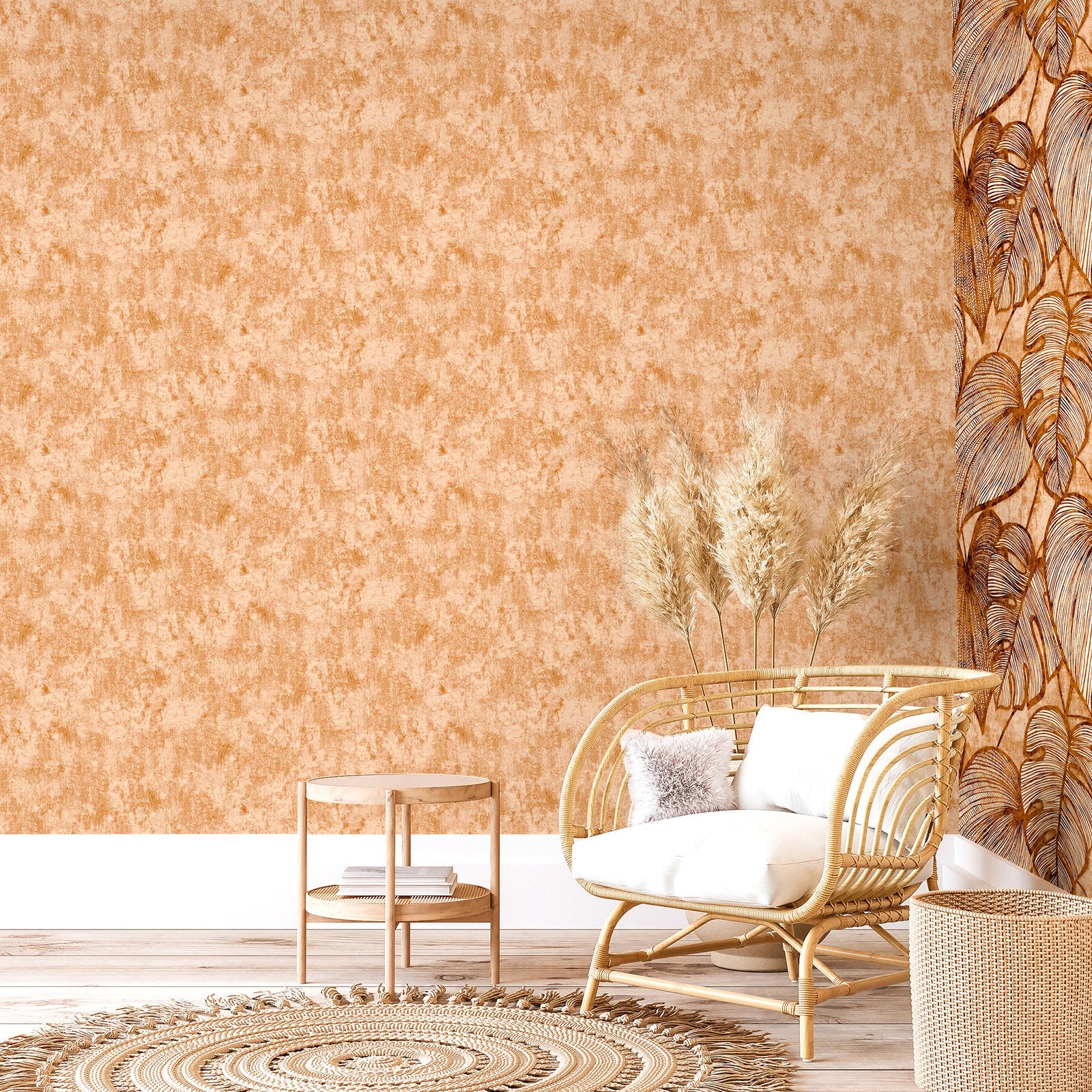 Monstera Plain wallpaper in orange color - pattern number GH26946-23 - by Galerie in the Julie Feels Home collection