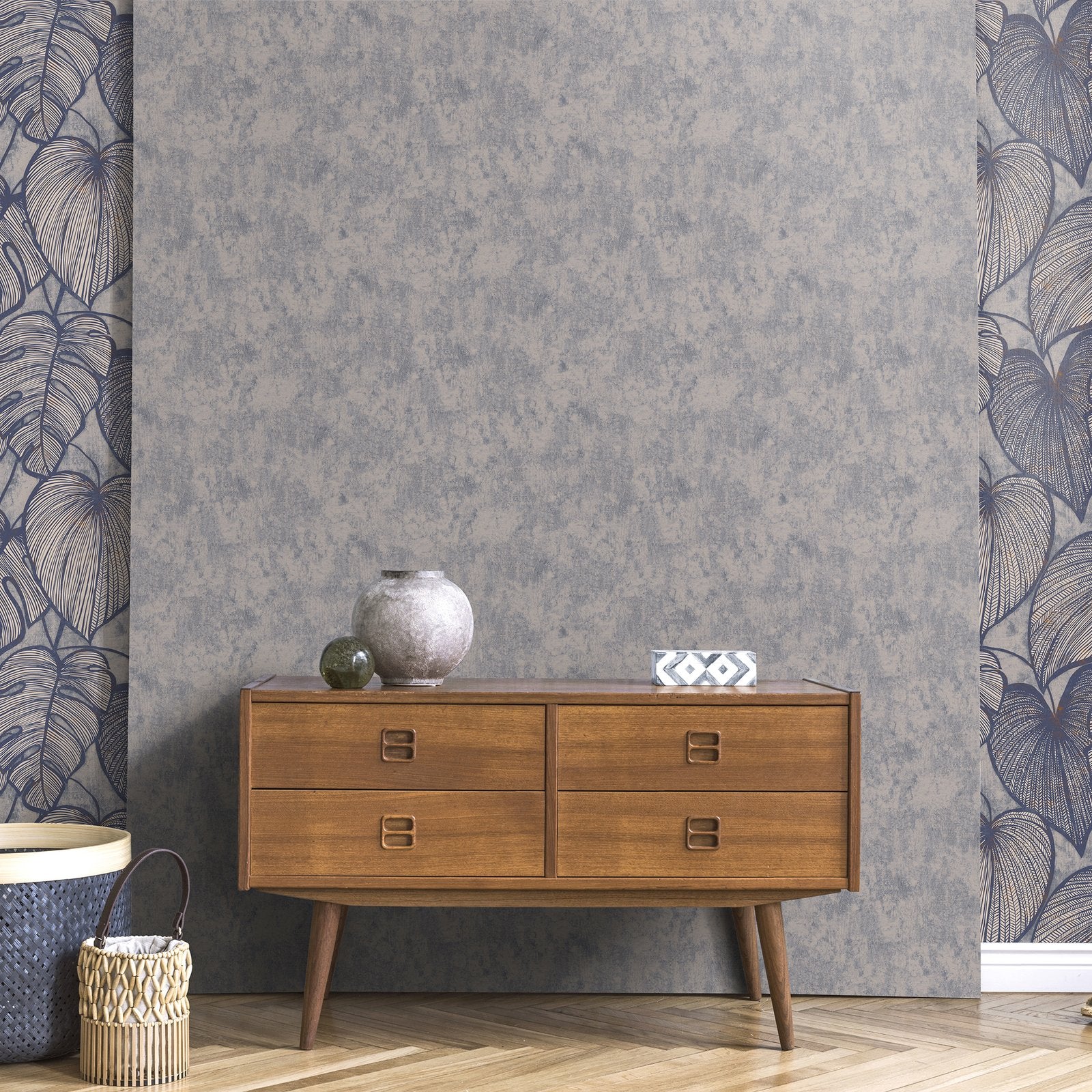 Monstera Plain wallpaper in blue color - pattern number GH26952-23 - by Galerie in the Julie Feels Home collection