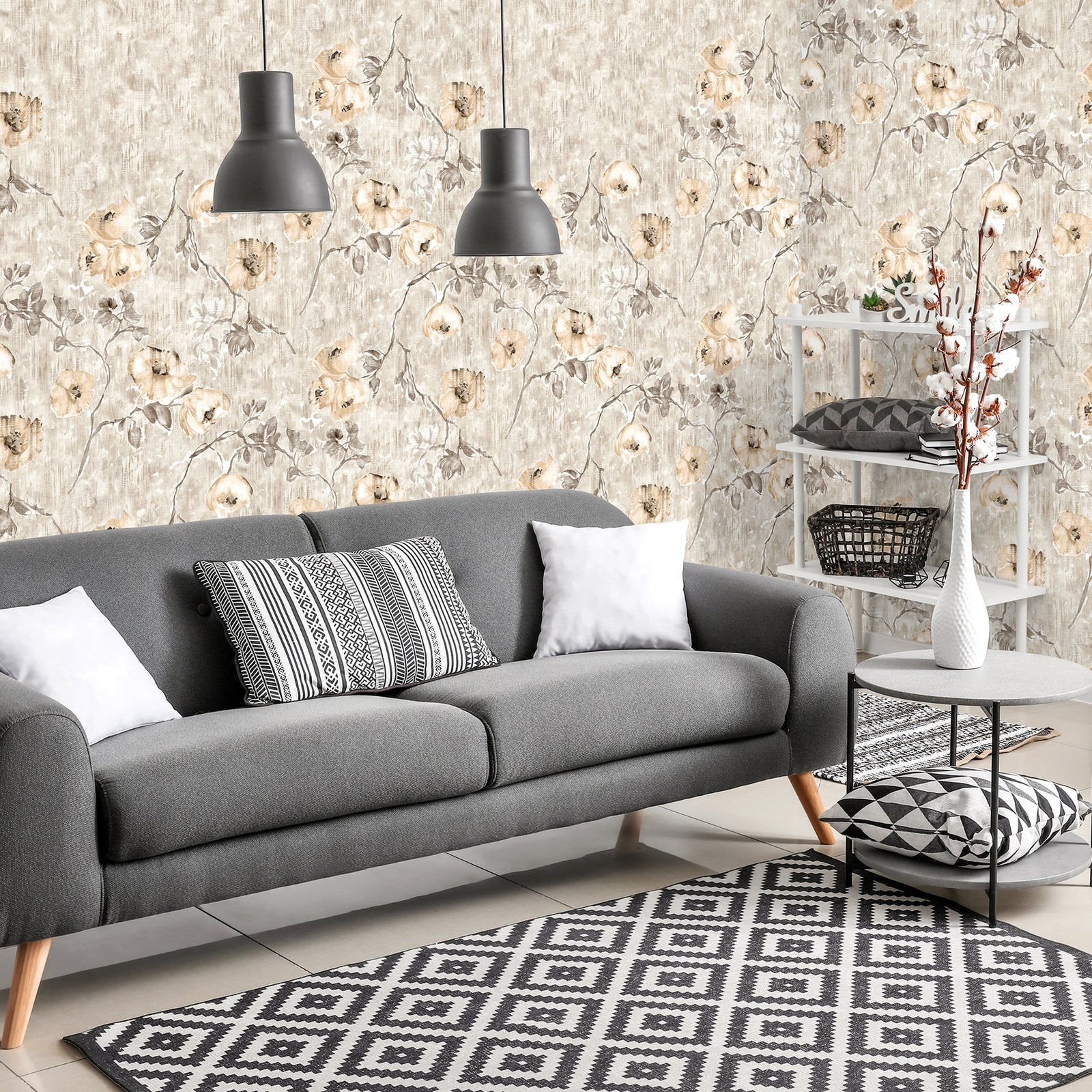 Petunia Twinwall mural in silver grey color - pattern number GH26964-23 - by Galerie in the Julie Feels Home collection
