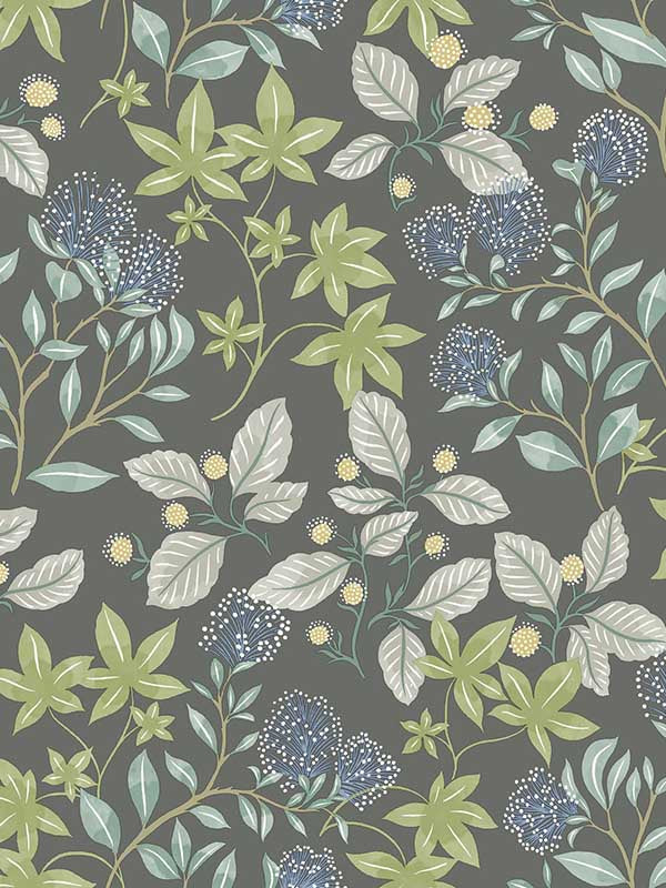 Mildred Botanical Trail wallpaper in charcoal color - pattern number 4155-72815 - by A Street Prints in the Drew and Jonathan Home Fourth Edition collection
