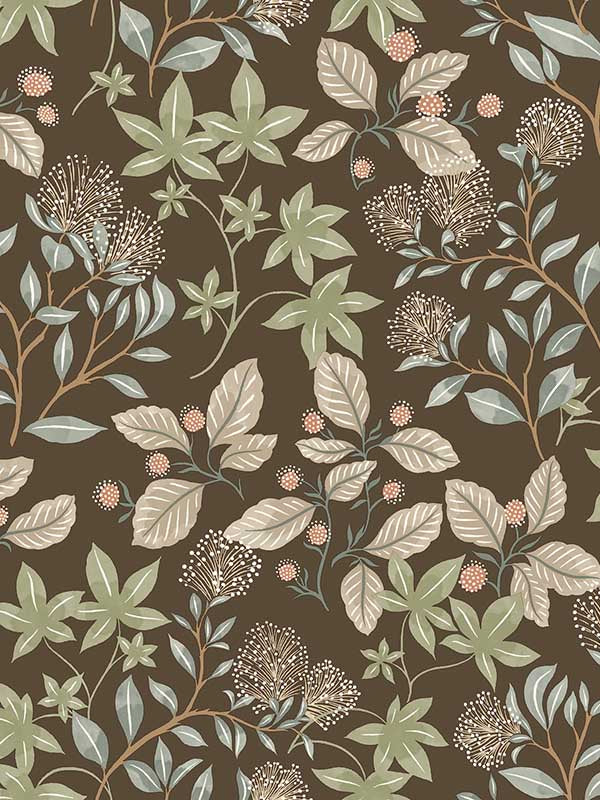 Mildred Botanical Trail wallpaper in espresso color - pattern number 4155-72816 - by A Street Prints in the Drew and Jonathan Home Fourth Edition collection