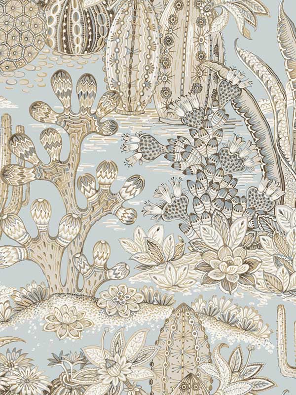 Lotus Land Cacti fabric in sky blue color - pattern number MT5634 - by York in the Montecito collection