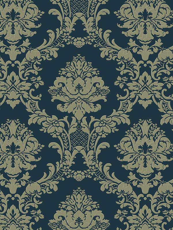 In Reg Classic Damask fabric in navy gold color - pattern number CI38213 - by Patton Norwall in the Classic Impressions collection