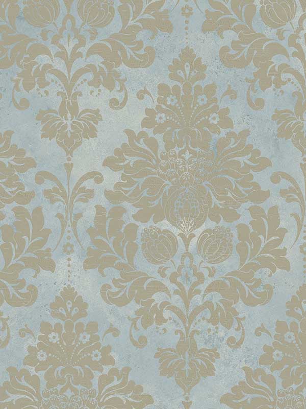 In Register Damask wallpaper in blue beige gold color - pattern number CI38220 - by Patton Norwall in the Classic Impressions collection