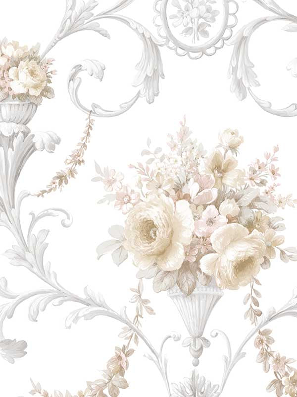 In register Ornamental Floral wallpaper in yellow pink grey color - pattern number CI38229 - by Patton Norwall in the Classic Impressions collection