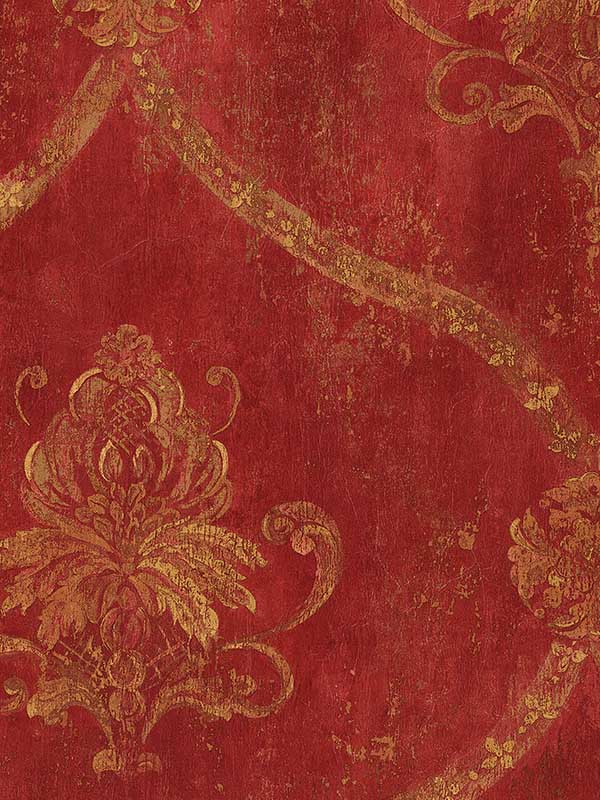 Regal Damask fabric in red tan ochre terra cotta color - pattern number CI38254 - by Patton Norwall in the Classic Impressions collection