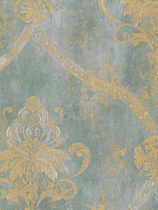 Regal Damask fabric in 33 blend aqua green taupe color - pattern number CI38255 - by Patton Norwall in the Classic Impressions collection