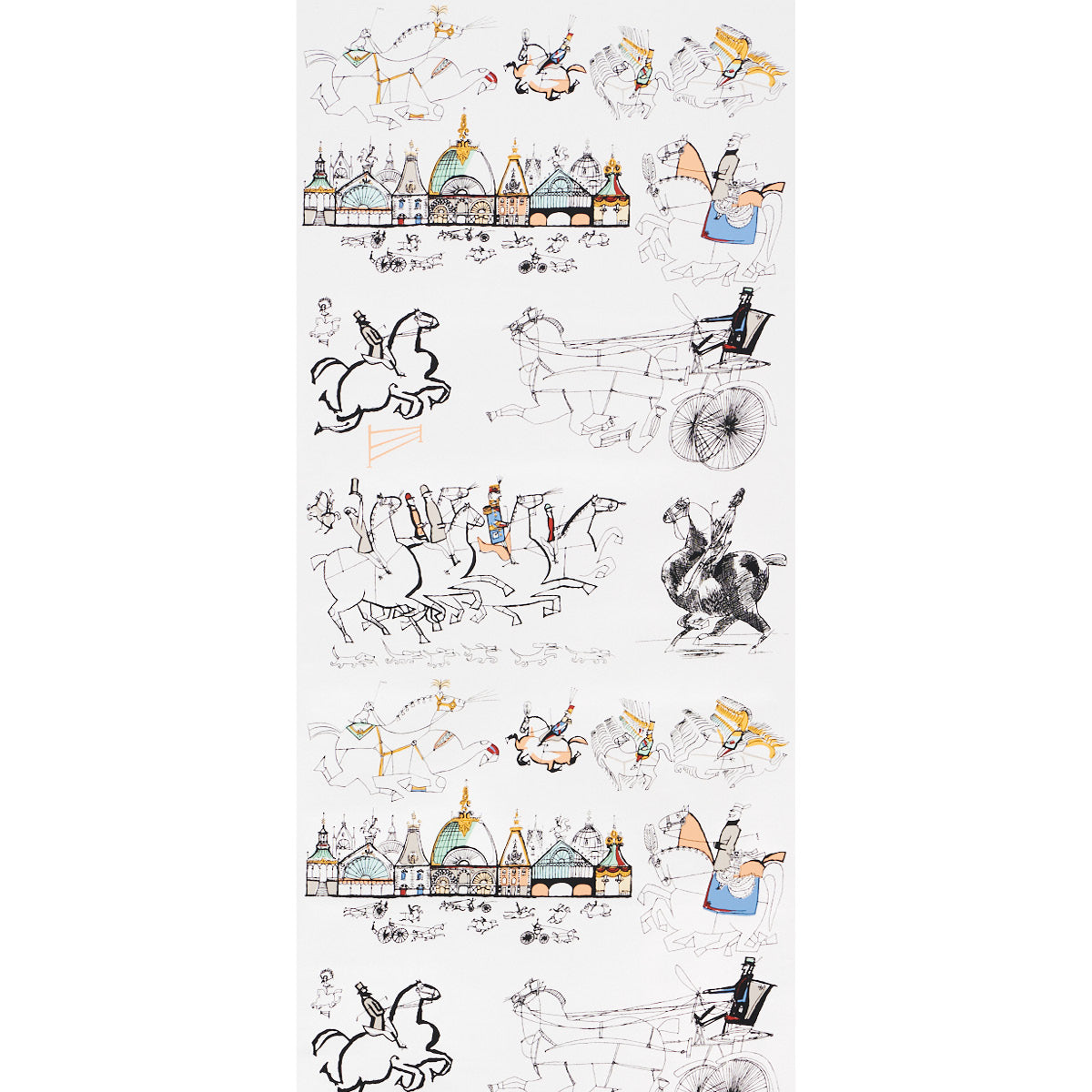 Horses Wallpaper in multi on white color - pattern number 2703960 - by Schumacher in the Backdrop I collection