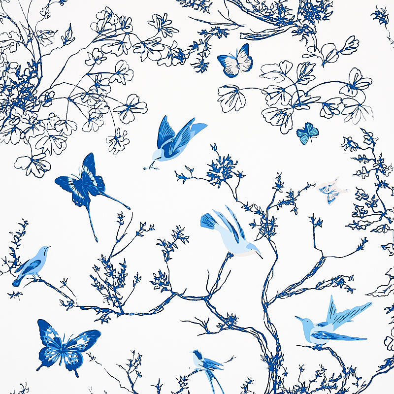 Birds and Butterflies wallpaper in porcelain color - pattern number 2704421 - by Schumacher in the Flight of Fancy collection