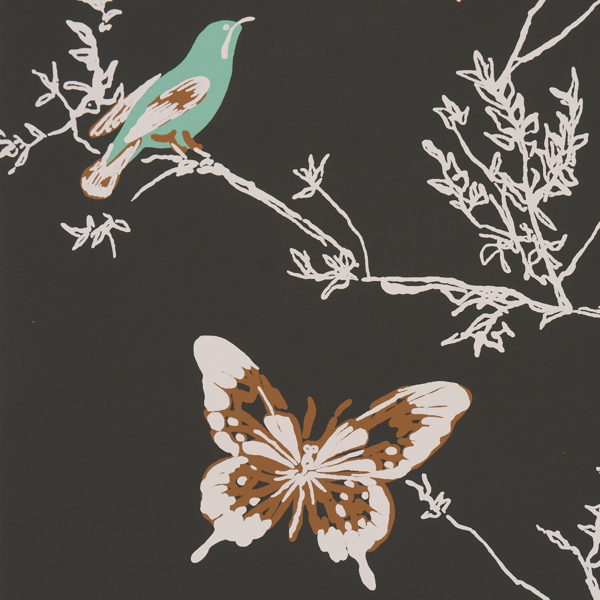 Birds and Butterflies Wallpaper in graphite color - pattern number 2704422 - by Schumacher in the Perennial Favorites collection