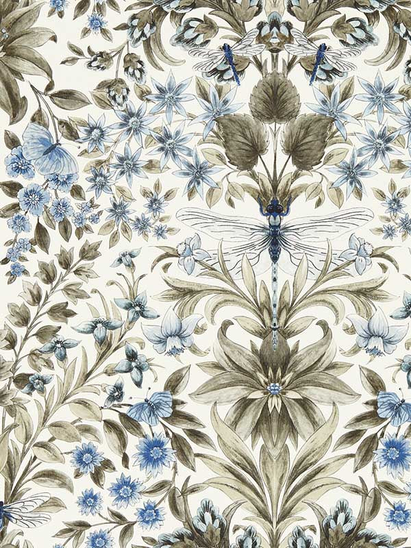 Mirabell fabric in denim color - pattern number W0196/01.CAC.0 - by Clarke and Clarke in the Secret Garden Wallcoverings collection