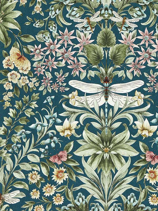 Mirabell fabric in teal color - pattern number W0196/04.CAC.0 - by Clarke and Clarke in the Secret Garden Wallcoverings collection
