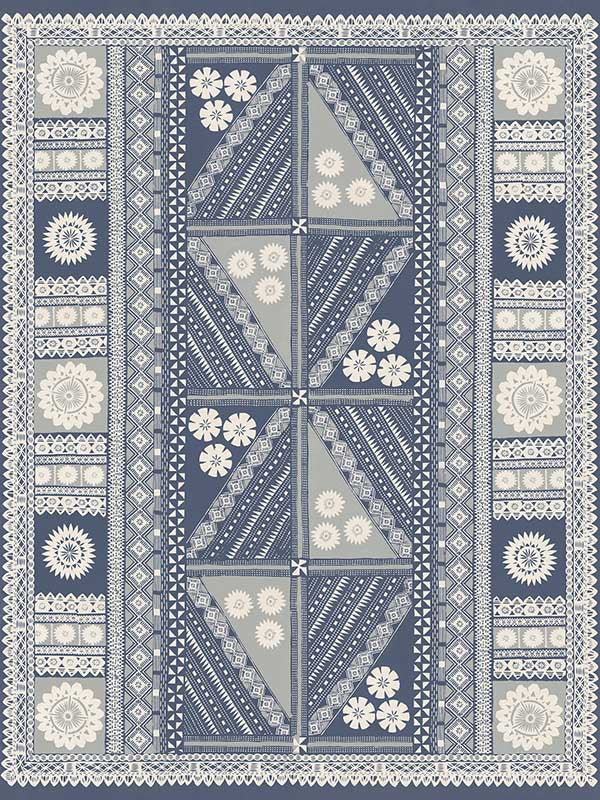 Tapa Mural 3 Panel fabric in indigo color - pattern number AB3058M - by Antonina Vella in the Artifacts collection