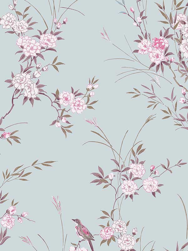 Bird Chinoiserie fabric in blue color - pattern number 125119 - by Graham and Brown in the Rachel Ashwell Shabby Chic Collection collection