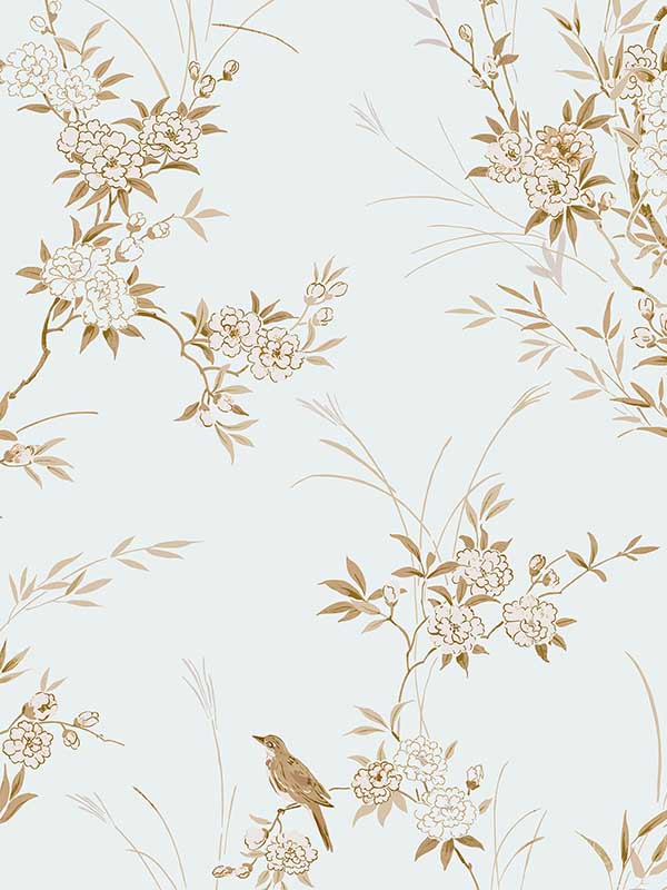 Bird Chinoiserie fabric in blue gold color - pattern number 125121 - by Graham and Brown in the Rachel Ashwell Shabby Chic Collection collection