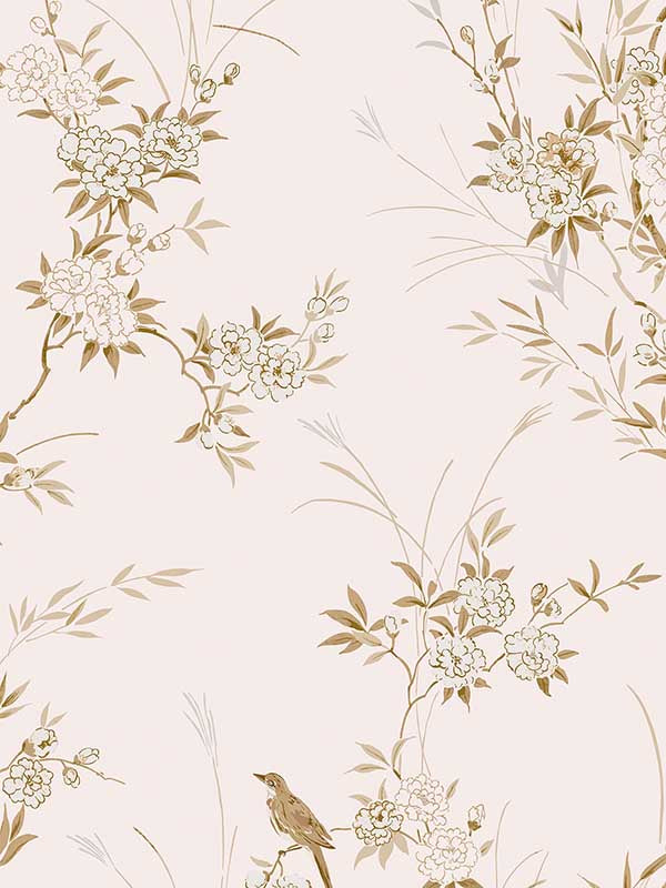 Bird Chinoiserie fabric in pink gold color - pattern number 125122 - by Graham and Brown in the Rachel Ashwell Shabby Chic Collection collection