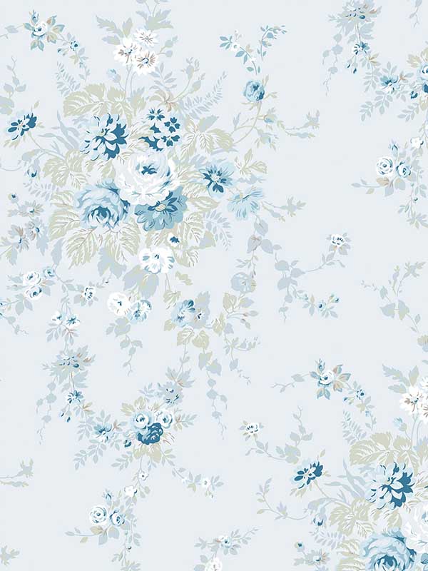 Garden Floral fabric in soft blue color - pattern number 125128 - by Graham and Brown in the Rachel Ashwell Shabby Chic Collection collection