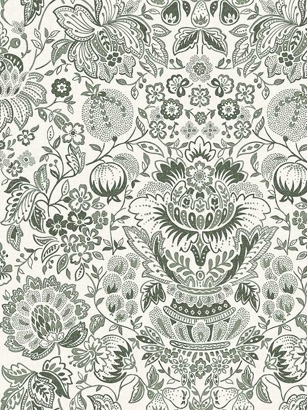 Blanche Floral Damask fabric in dark green color - pattern number 4147-27375 - by A Street Prints in the Haberdashery collection