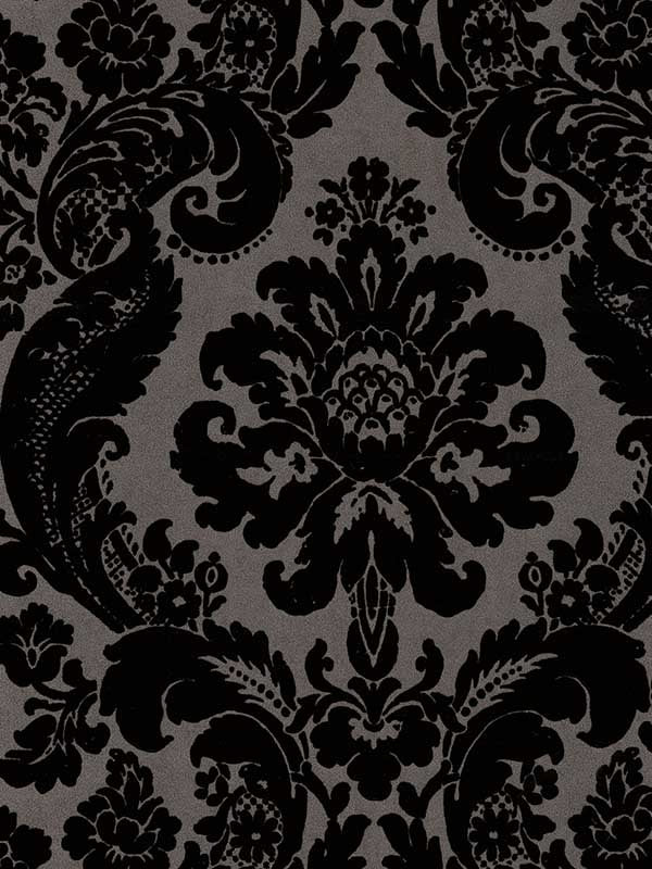 Shadow Flocked Damask wallpaper in black color - pattern number 4147-87391 - by A Street Prints in the Haberdashery collection