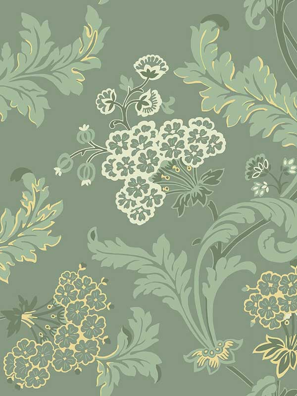 Emma wallpaper in shady green color - pattern number WDR2036.WT.0 - by Winfield Thybony in the Historical Wallpaper Collection collection