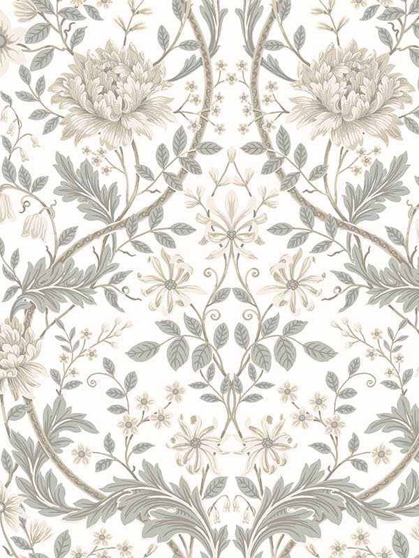 Honeysuckle Floral Prepasted fabric in ivory and grey color - pattern number EP10000 - by Seabrook in the Etten Prepasted Wallcovering collection