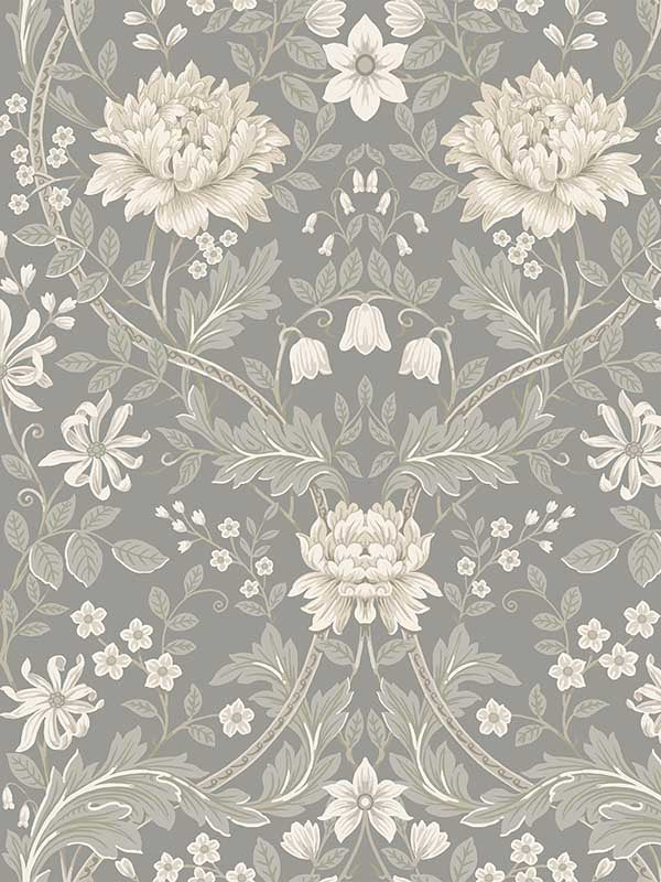 Honeysuckle Floral Prepasted fabric in daydream grey color - pattern number EP10008 - by Seabrook in the Etten Prepasted Wallcovering collection