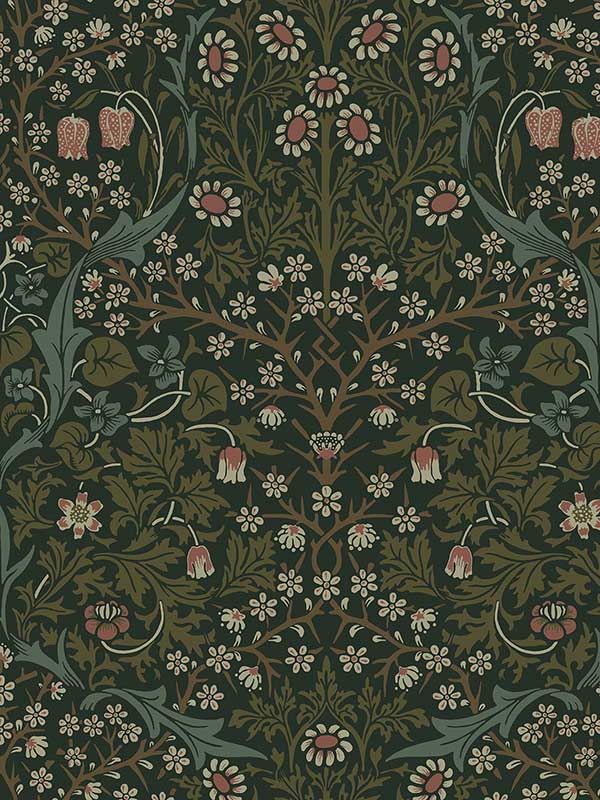 Victorian Garden Floral Prepasted fabric in greenery color - pattern number EP10104 - by Seabrook in the Etten Prepasted Wallcovering collection