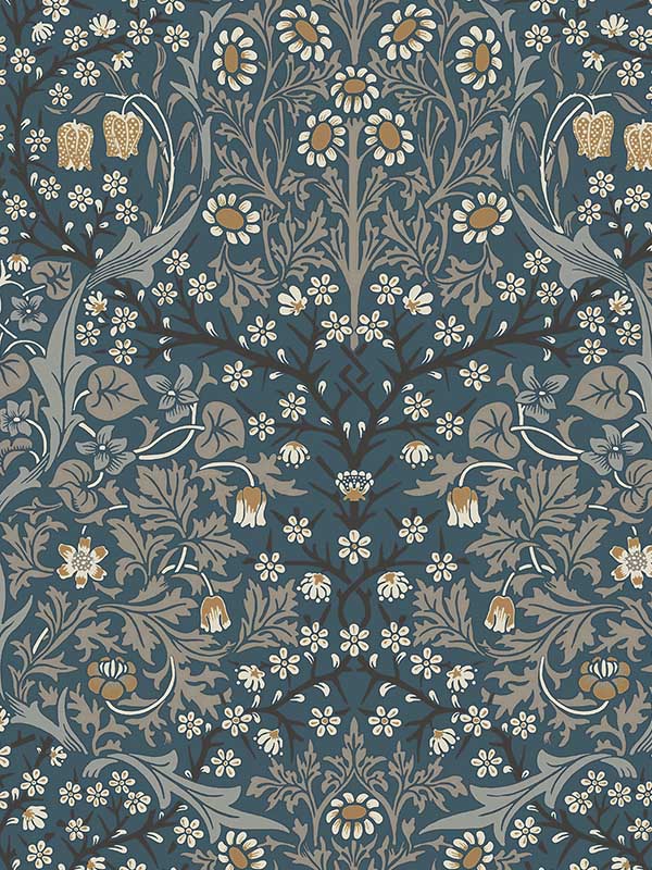Victorian Garden Floral Prepasted fabric in aegean blue and warm stone color - pattern number EP10112 - by Seabrook in the Etten Prepasted Wallcovering collection