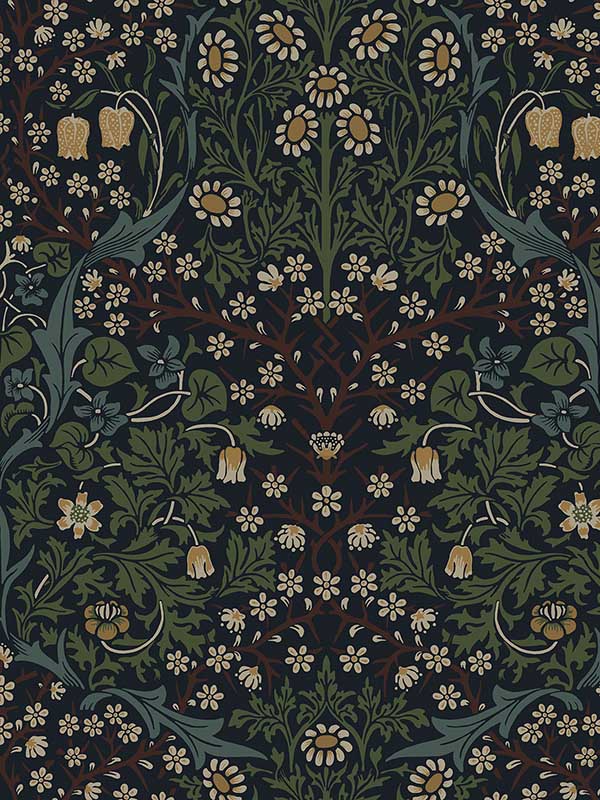 Victorian Garden Floral Prepasted fabric in midnight blue and evergreen color - pattern number EP10122 - by Seabrook in the Etten Prepasted Wallcovering collection