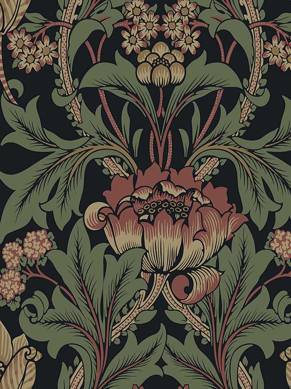 Primrose Garden Floral Prepasted fabric in wrought iron and clay color - pattern number EP10201 - by Seabrook in the Etten Prepasted Wallcovering collection