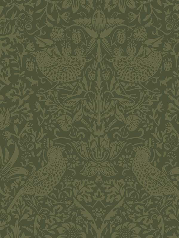 Tonal Bird Garden Prepasted fabric in moss green color - pattern number EP10404 - by Seabrook in the Etten Prepasted Wallcovering collection
