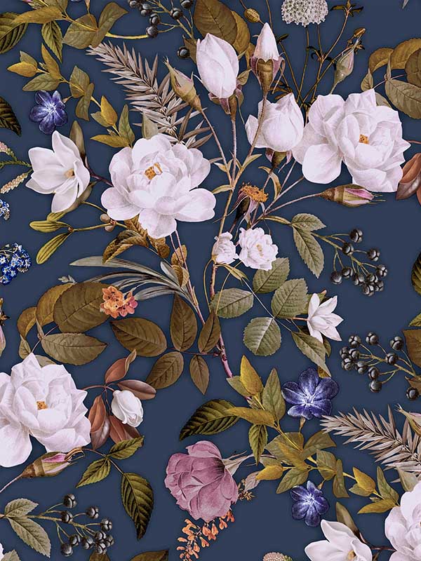 Transform English Garden Peel and Stick fabric in navy color - pattern number 129708 - by Graham and Brown in the Transform Drop 3 Peel and Stick Wallpaper collection