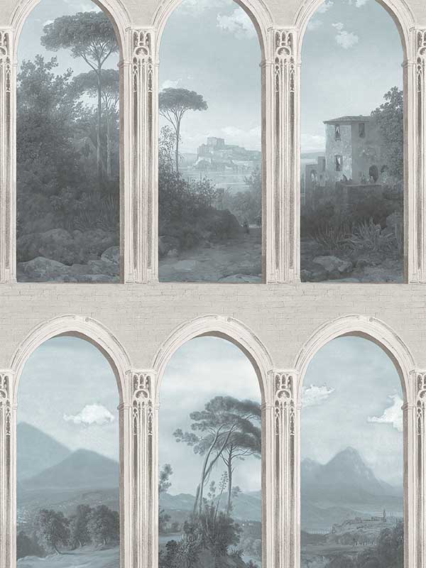 Exotic Vista Archway fabric in blue color - pattern number VRAD01-075 - by Veer Decor in the Adele collection