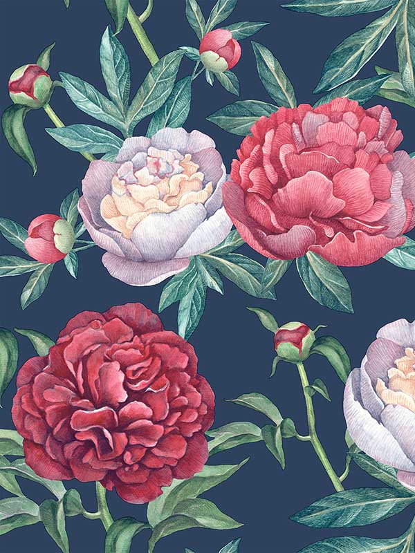 Peony Bloom fabric in blue color - pattern number VRAD01-375 - by Veer Decor in the Adele collection