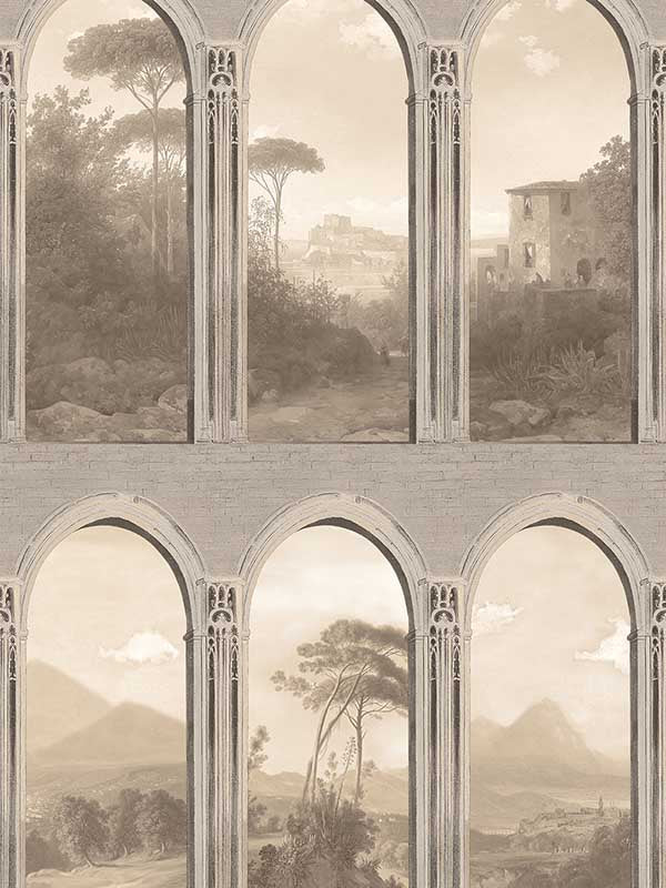 Exotic Vista Archway fabric in beige color - pattern number VRAD07-075 - by Veer Decor in the Adele collection
