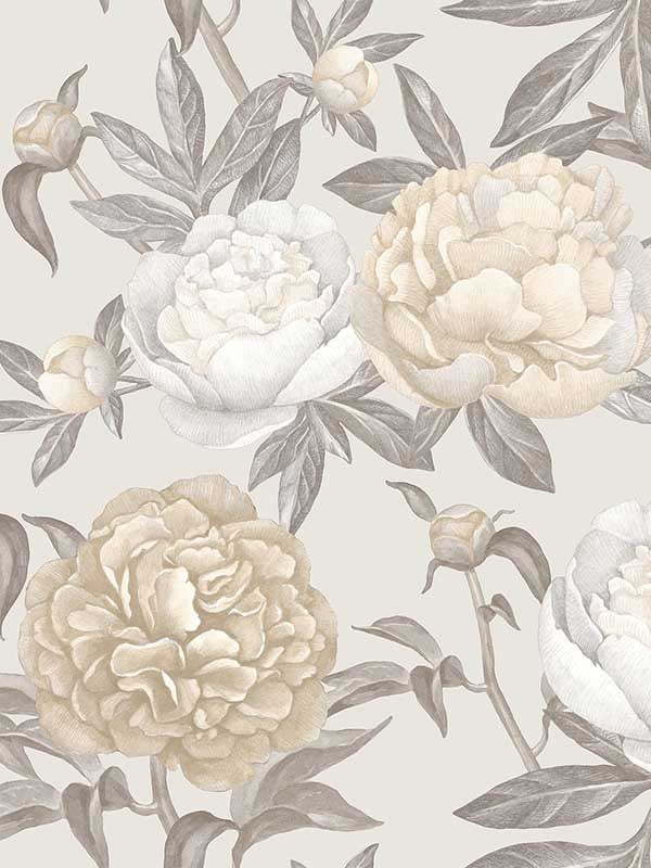 Peony Bloom fabric in beige color - pattern number VRAD07-375 - by Veer Decor in the Adele collection