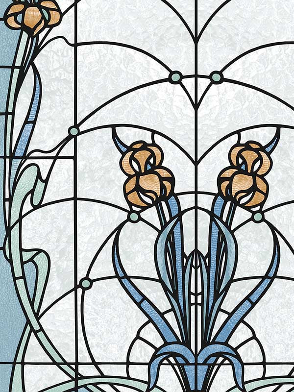 Floral Stained Glass fabric in blue color - pattern number VRAR01-397 - by Veer Decor in the Artifice collection