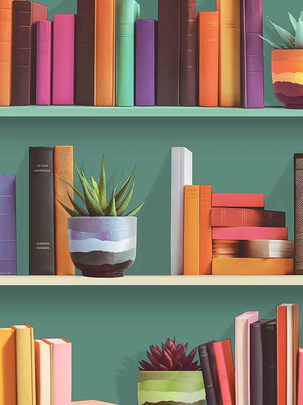 Modern Bookshelf fabric in green color - pattern number VRAR04-597 - by Veer Decor in the Artifice collection