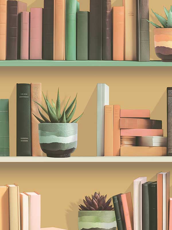 Modern Bookshelf fabric in ocher color - pattern number VRAR05-597 - by Veer Decor in the Artifice collection
