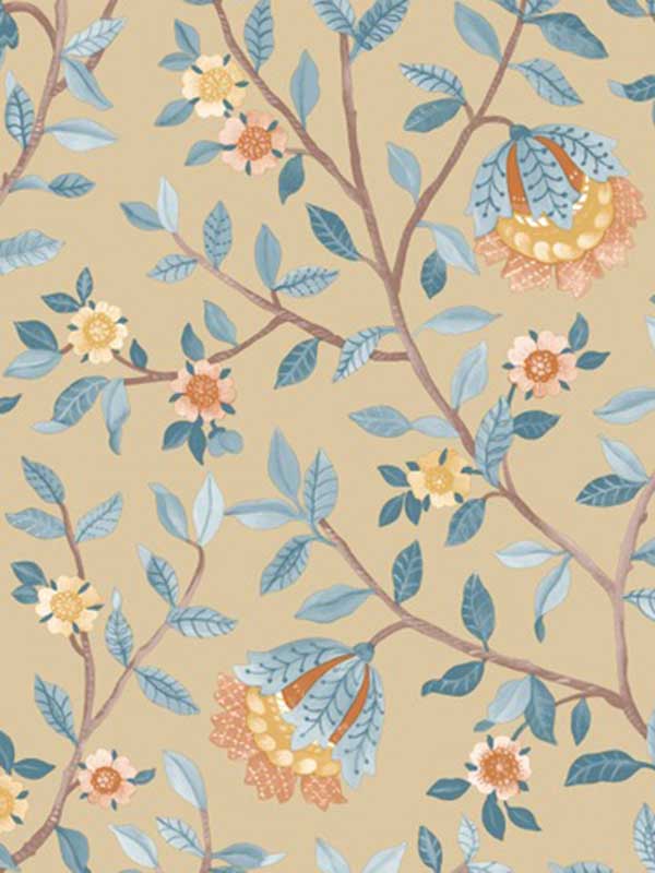 Vintage Botanical Blooms wallpaper in yellow color - pattern number VRBT02-991 - by Veer Decor in the Botanique collection