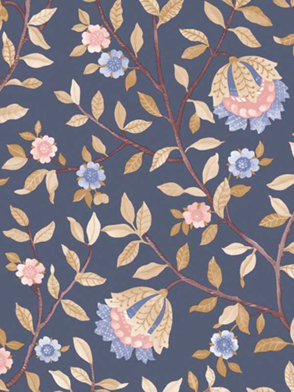 Vintage Botanical Blooms wallpaper in navy color - pattern number VRBT11-991 - by Veer Decor in the Botanique collection
