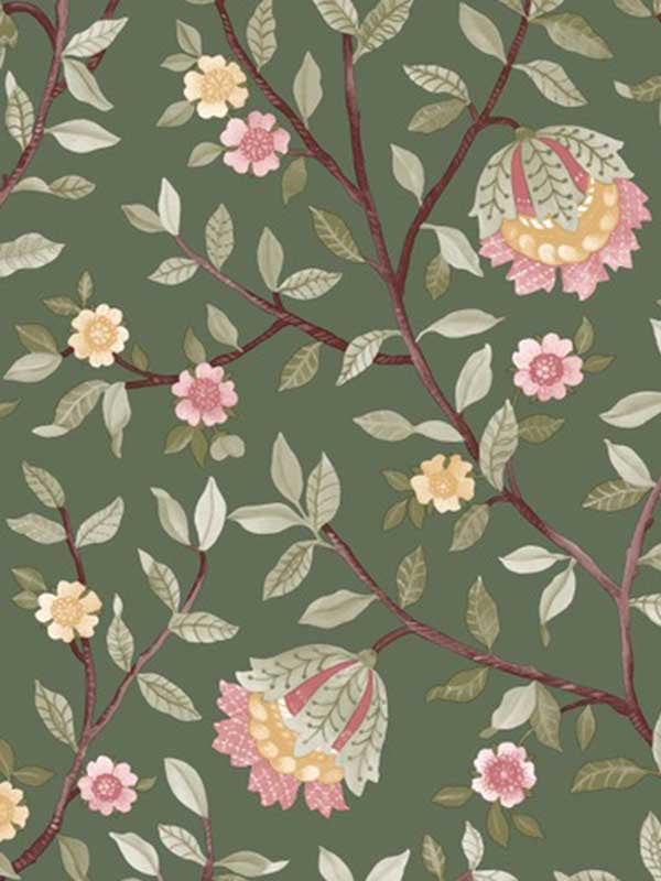 Vintage Botanical Blooms wallpaper in forest green color - pattern number VRBT14-991 - by Veer Decor in the Botanique collection