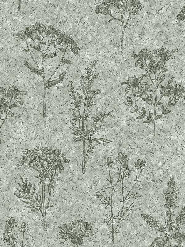 Herbarium Herbs Grasses Cork Texture fabric in green color - pattern number VRBR04-387 - by Veer Decor in the Brut collection