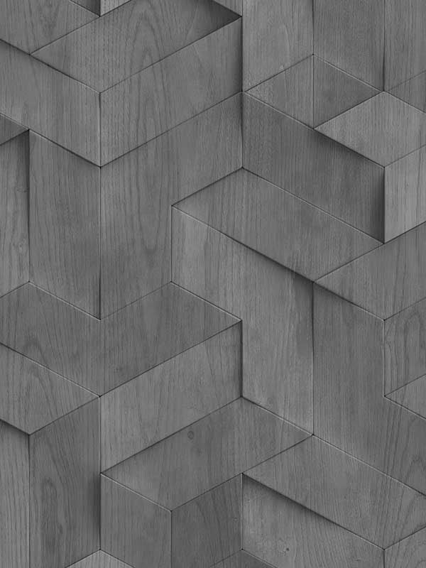 Geo Wood Block Illusion fabric in dark grey color - pattern number VRBR09-447 - by Veer Decor in the Brut collection